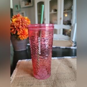 Starbucks Glasss Pink Tumbler with Green Straw